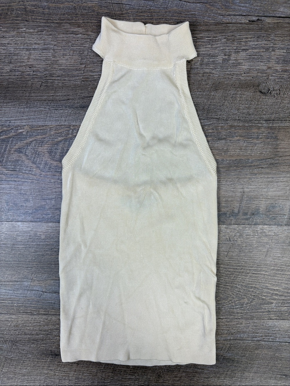DÉLUC Cream / Butter Yellow Ribbed Knit Mock Neck Cutout Halter Top XS